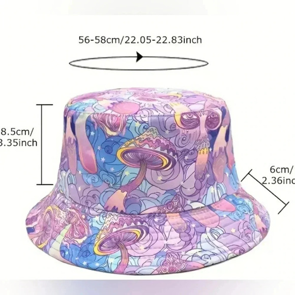 Purple Trippy Festival Mushroom Bucket Sun Hat Unisex Psychedelic - Picture 2 of 3